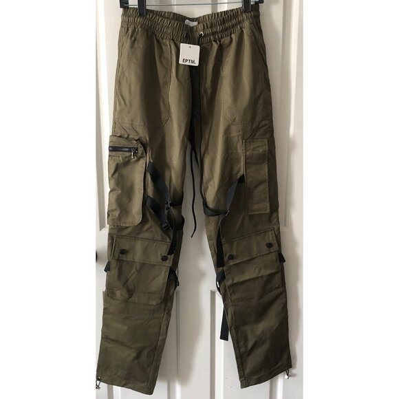 EPTM Men's Cargo Pants Olive Green Straps & Pockets Size Small 30W - Picture 2 of 13